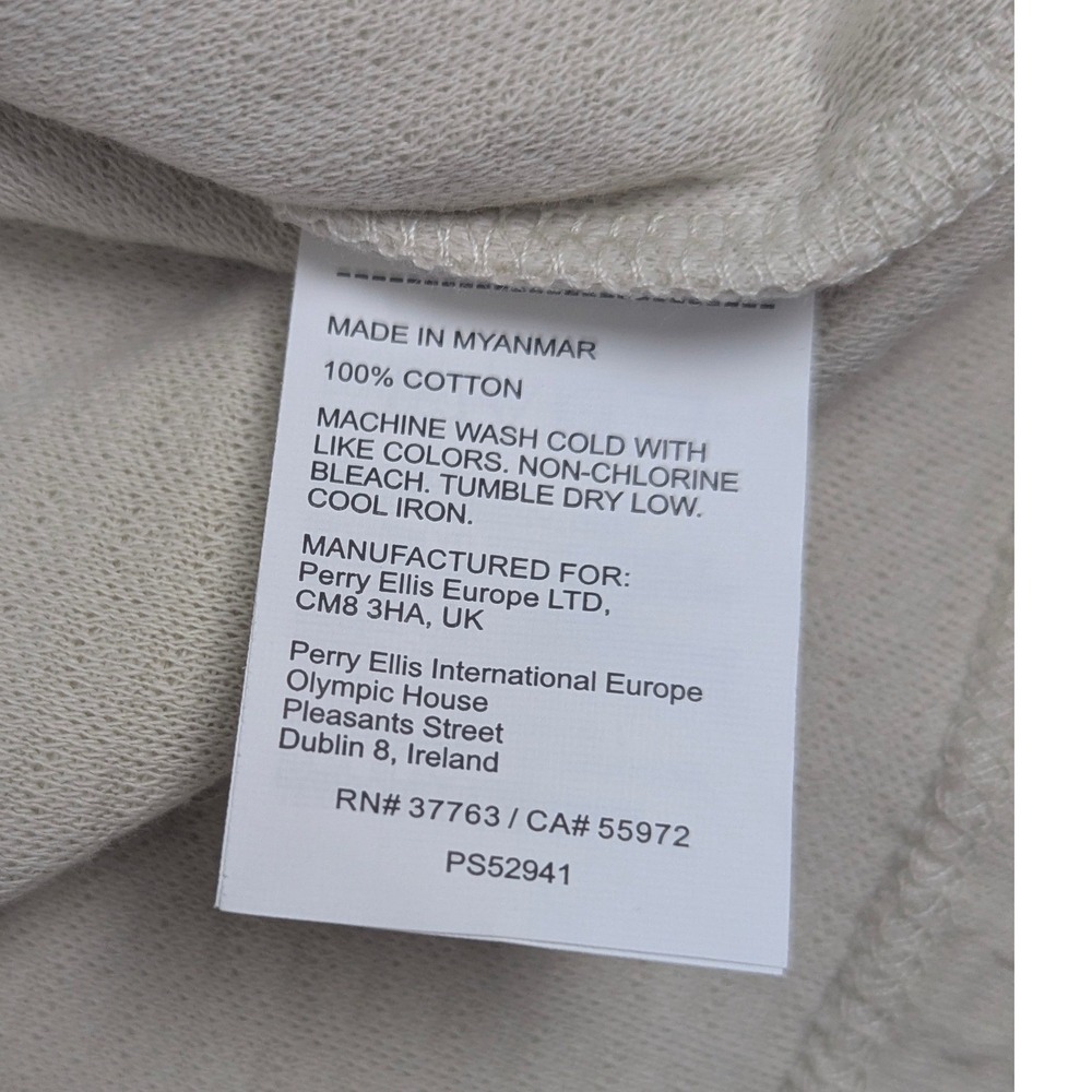 Perry Ellis Mens Waffle Knit Quarter Zip Pullover Cream Cotton Mock Neck Large - Picture 8 of 13